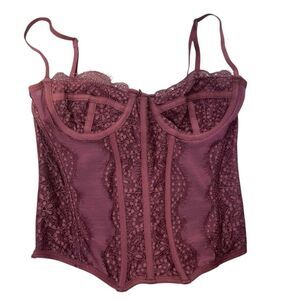 Urban Outfitters Mauve Burgundy Lace Corset Top, Adjustable Straps, Like New